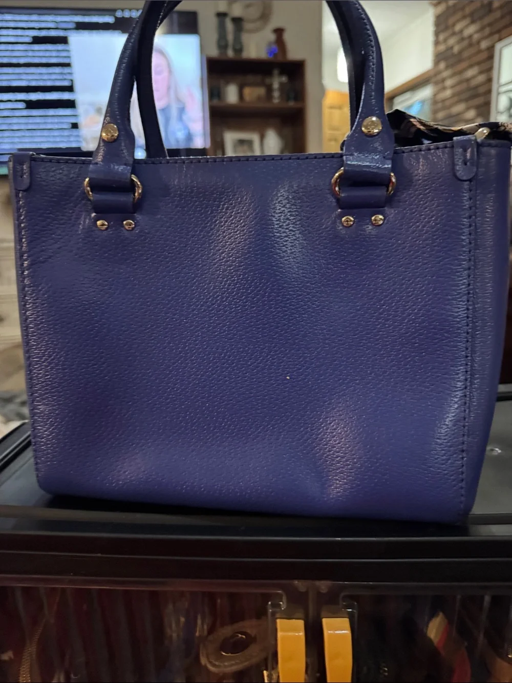 kate spade Navy Leather Satchel with Scarf Accent